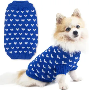 Dog Sweater Heart Puppy Sweater Warm Soft Pet Cloth Dog Outfits for Small Dogs and Cats (Blue, S)
