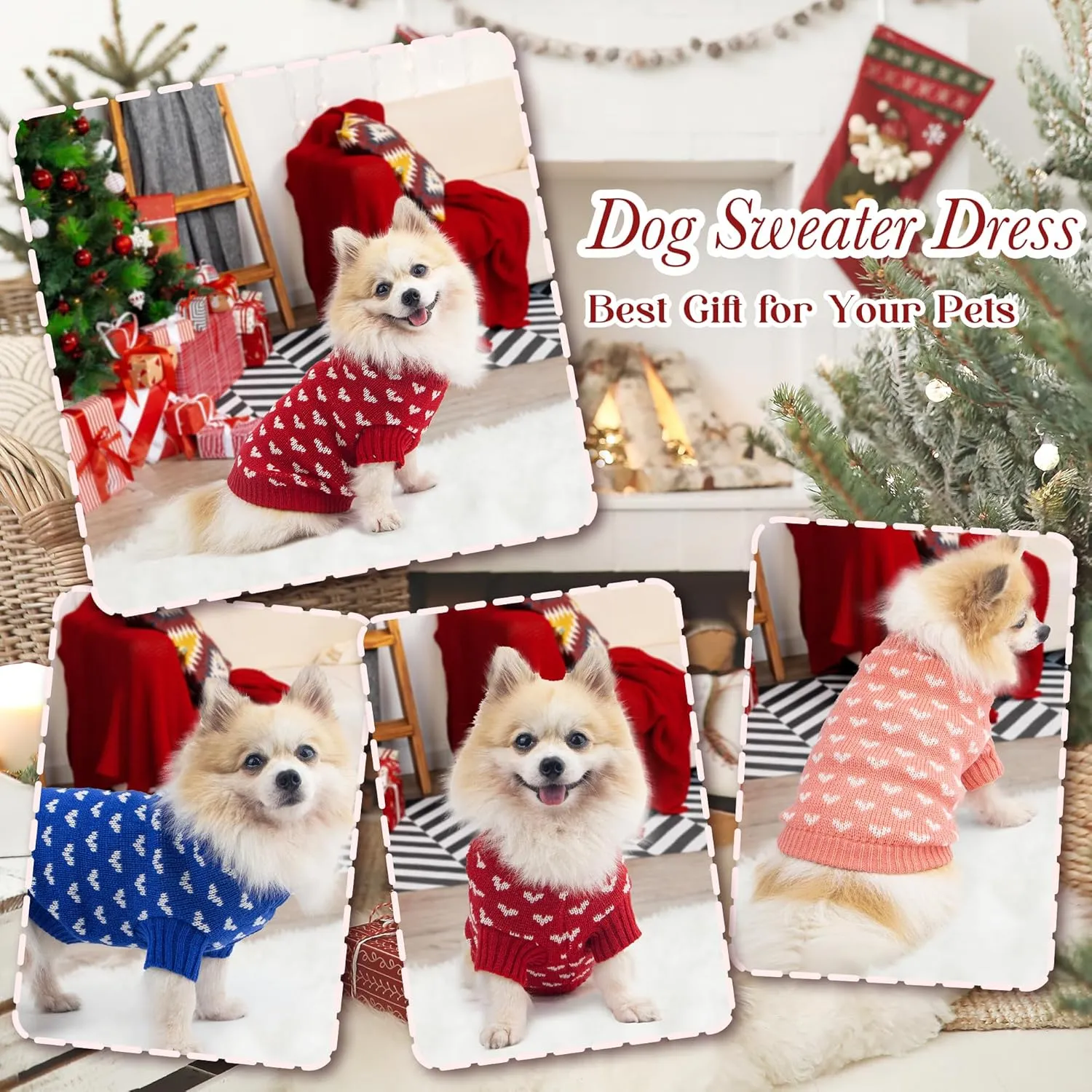 Dog Sweater Heart Puppy Sweater Warm Soft Pet Cloth Dog Outfits for Small Dogs and Cats (Red, S)