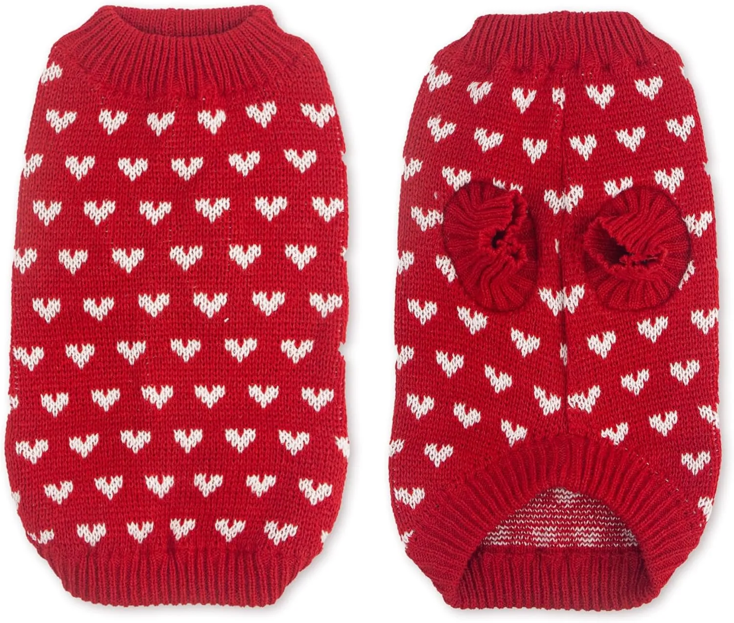 Dog Sweater Heart Puppy Sweater Warm Soft Pet Cloth Dog Outfits for Small Dogs and Cats (Red, S)