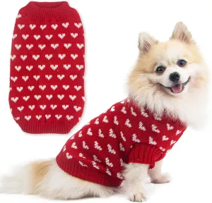 Dog Sweater Heart Puppy Sweater Warm Soft Pet Cloth Dog Outfits for Small Dogs and Cats (Red, S)