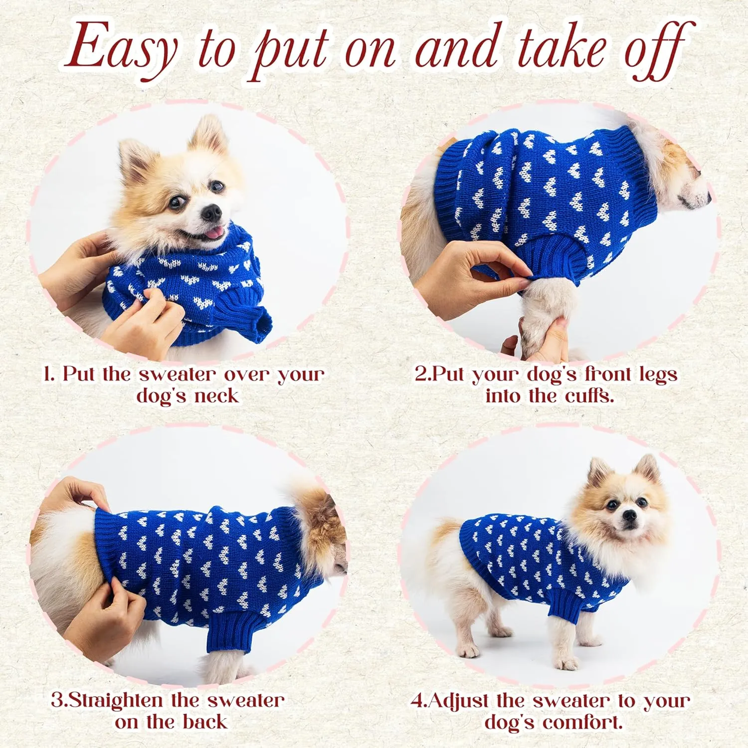 Dog Sweater Heart Puppy Sweater Warm Soft Pet Cloth Dog Outfits for Small Dogs and Cats (Red, S)