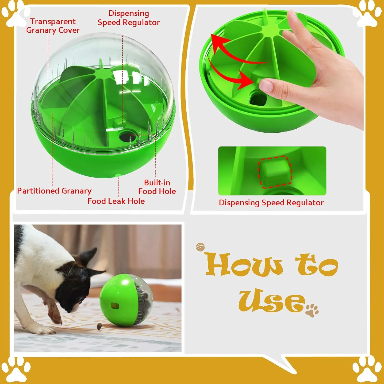 Dog Toys - Interactive Puzzle Feeder Balls for Large Dogs, Funny Squeaky Toys for Chewers (Green)