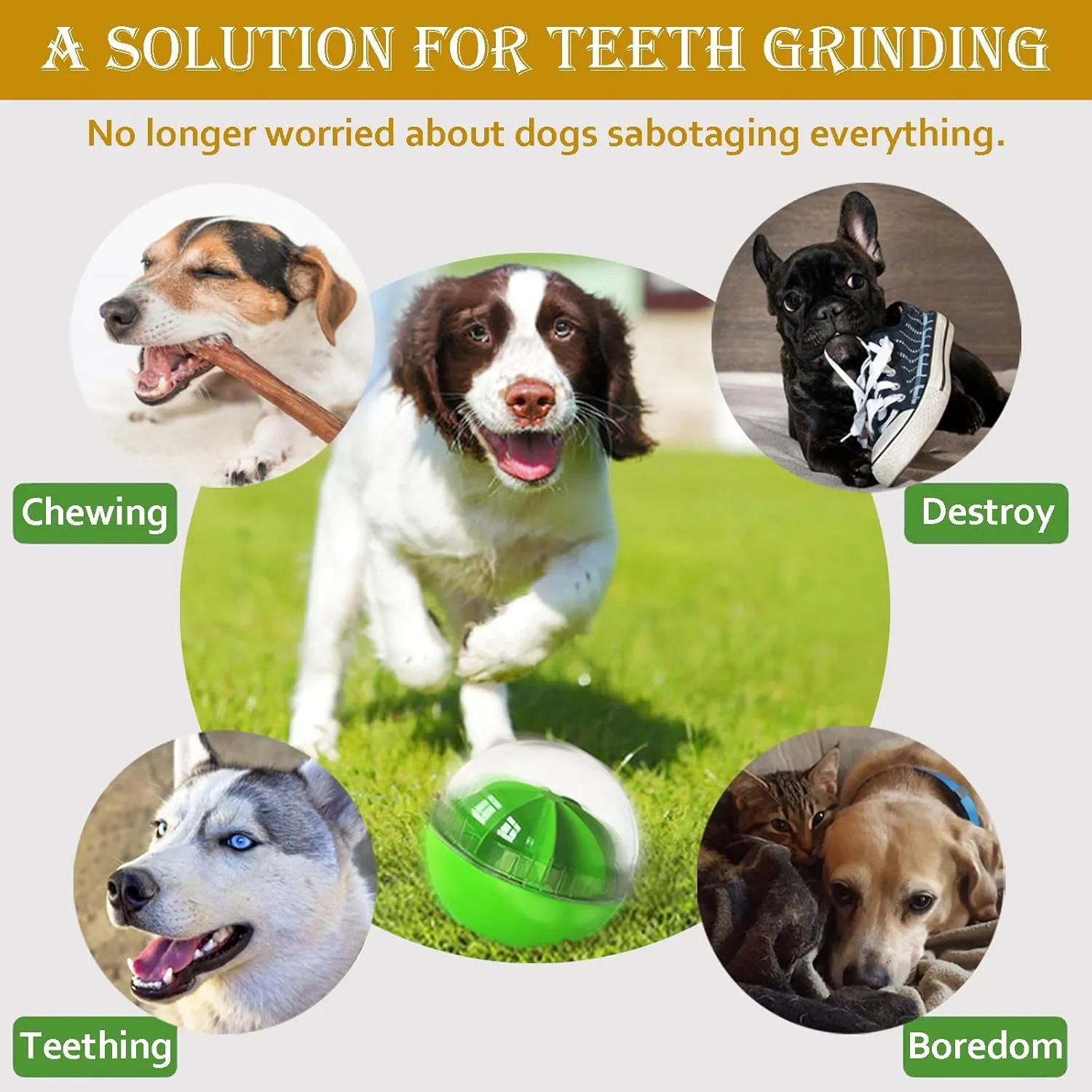 Dog Toys - Interactive Puzzle Feeder Balls for Large Dogs, Funny Squeaky Toys for Chewers (Green)