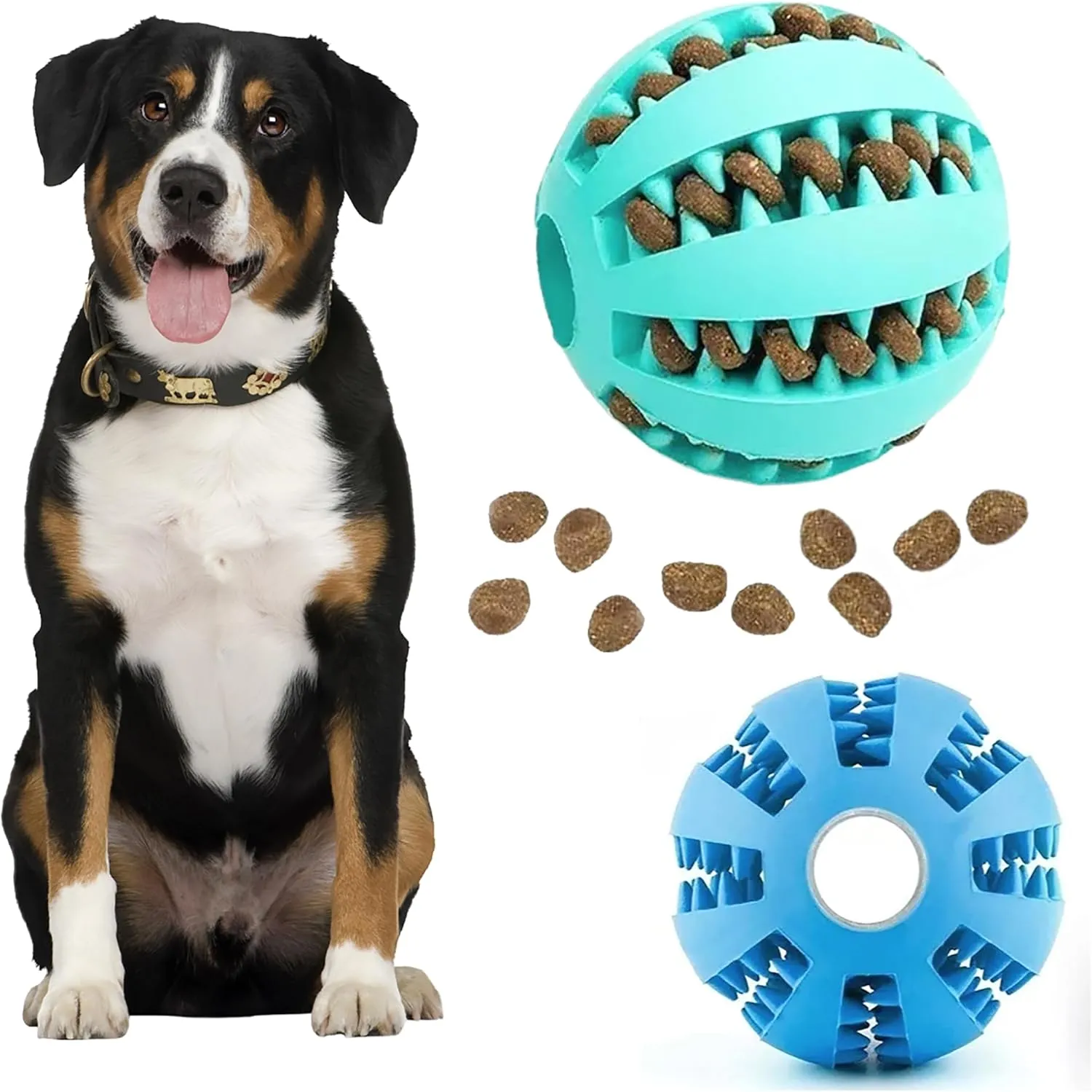 Dog Toys to Keep Them Busy. Dog Toy Treat Dispenser. Dog Puzzle Toy Teething and Feeding. Treat Toy Ball 2 Size All Breed Sizes (Medium and Large, Blue & Green Mint)