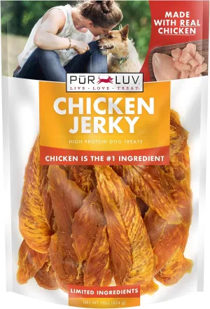 Dog Treats, Chicken Jerky for Dogs, Made with 100% Real Chicken Breast, 16 Ounces, Healthy, Easily Digestible, Long-Lasting, High Protein Dog Treat, Satisfies Dog's Urge to Chew (Pack of 1)
