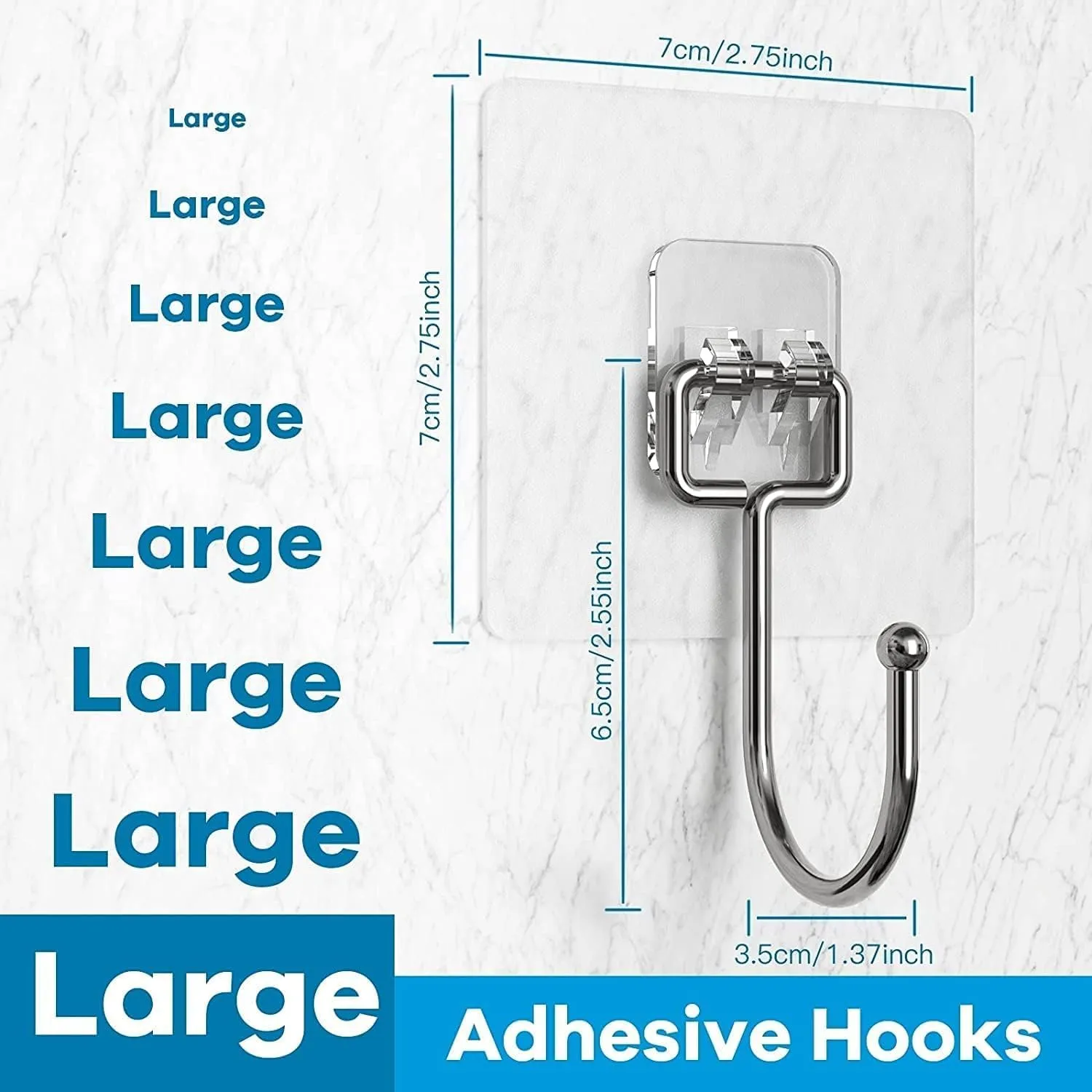 DSCBMRQO cnejucw Large Adhesive Hooks for Hanging Heavy Duty Wall Hooks 22 lbs Self Adhesive Towel Hook Waterproof Transparent