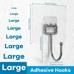 DSCBMRQO cnejucw Large Adhesive Hooks for Hanging Heavy Duty Wall Hooks 22 lbs Self Adhesive Towel Hook Waterproof Transparent