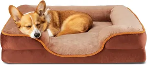 DUMOS Orthopedic Dog Bed for Medium Size Dogs, Supportive Memory Foam Dog Sofa with Washable Removable Cover Non-Slip Base Waterproof Pet Couch Bed, Brown, 28" L x 23" W x 6.5" Th