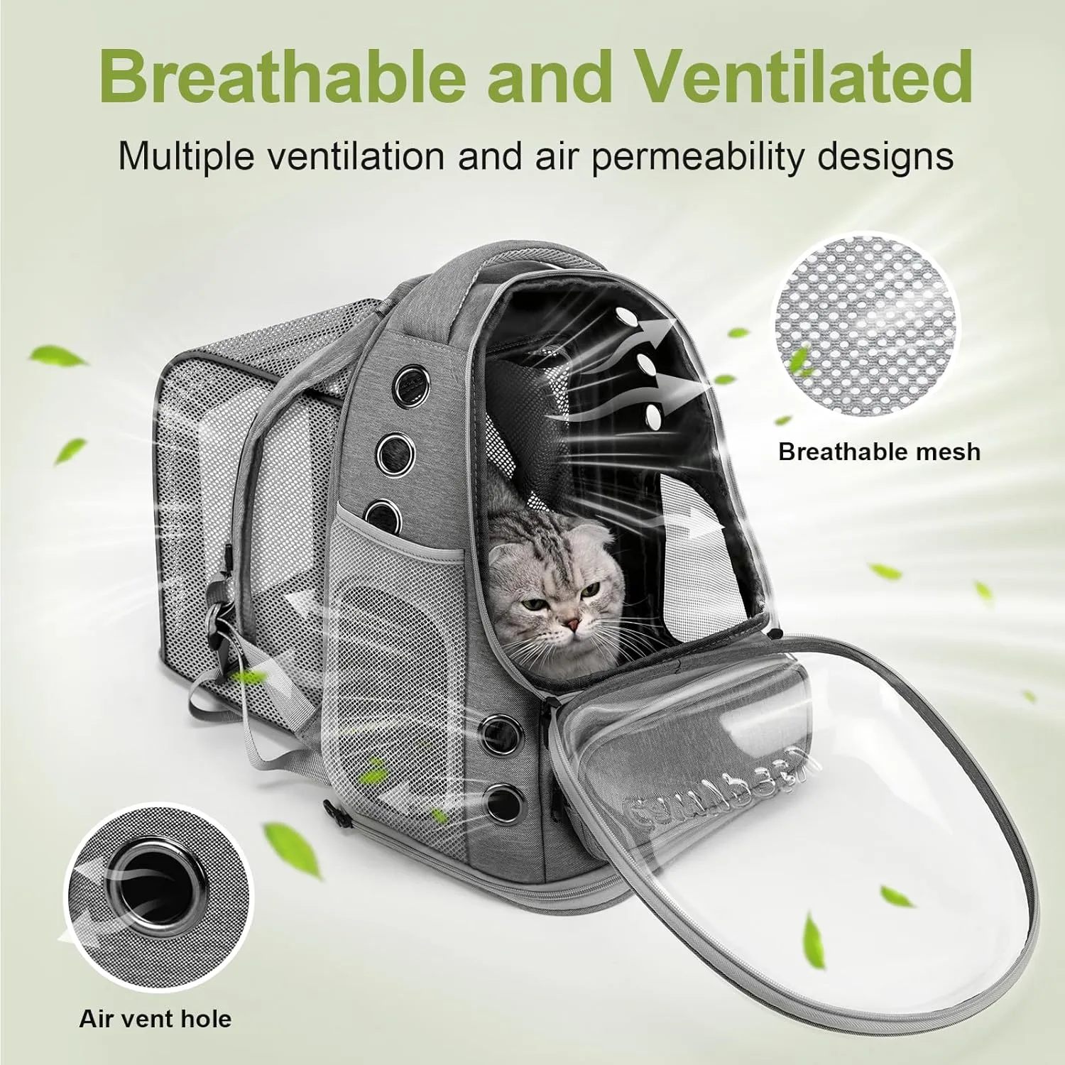 Expandable Cat Backpack,Cat Bubble Backpack Carrier for Carrying Cats, Pets and Small Dogs,Airline-Approved,Designed for Travel, Hiking, Walking,Car Grey