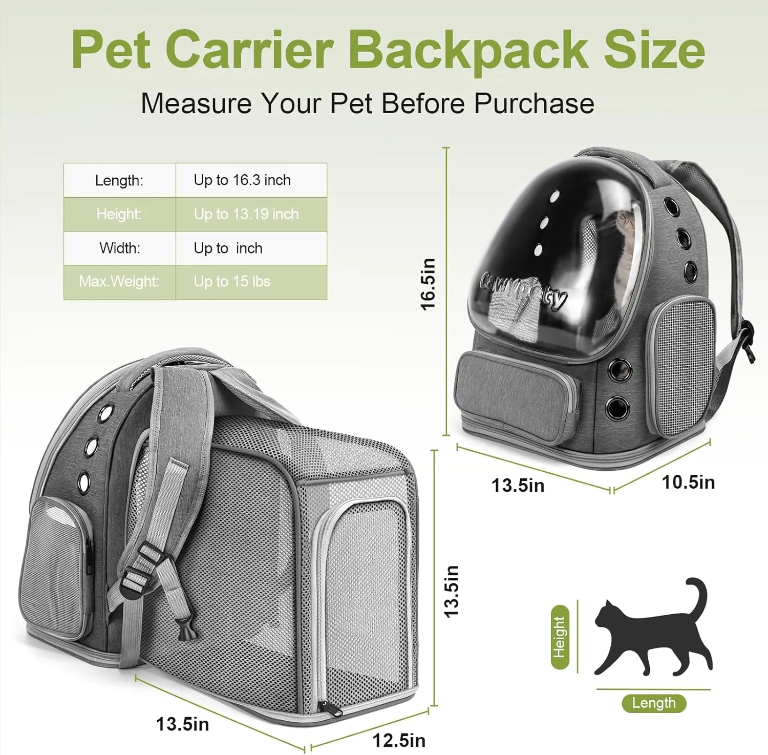 Expandable Cat Backpack,Cat Bubble Backpack Carrier for Carrying Cats, Pets and Small Dogs,Airline-Approved,Designed for Travel, Hiking, Walking,Car Grey