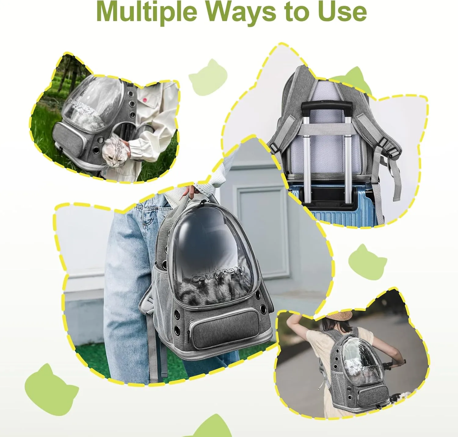 Expandable Cat Backpack,Cat Bubble Backpack Carrier for Carrying Cats, Pets and Small Dogs,Airline-Approved,Designed for Travel, Hiking, Walking,Car Grey