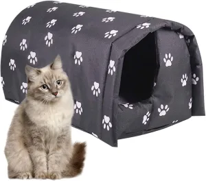 Fhiny Stray Cats Shelter, Waterproof Outdoor Cat House Foldable Warm Pet Cave for Winter Wild Animal Tent Bed Anti-Slip Kitten Cave for Feral Cat Dog Puppy Weatherproof Black