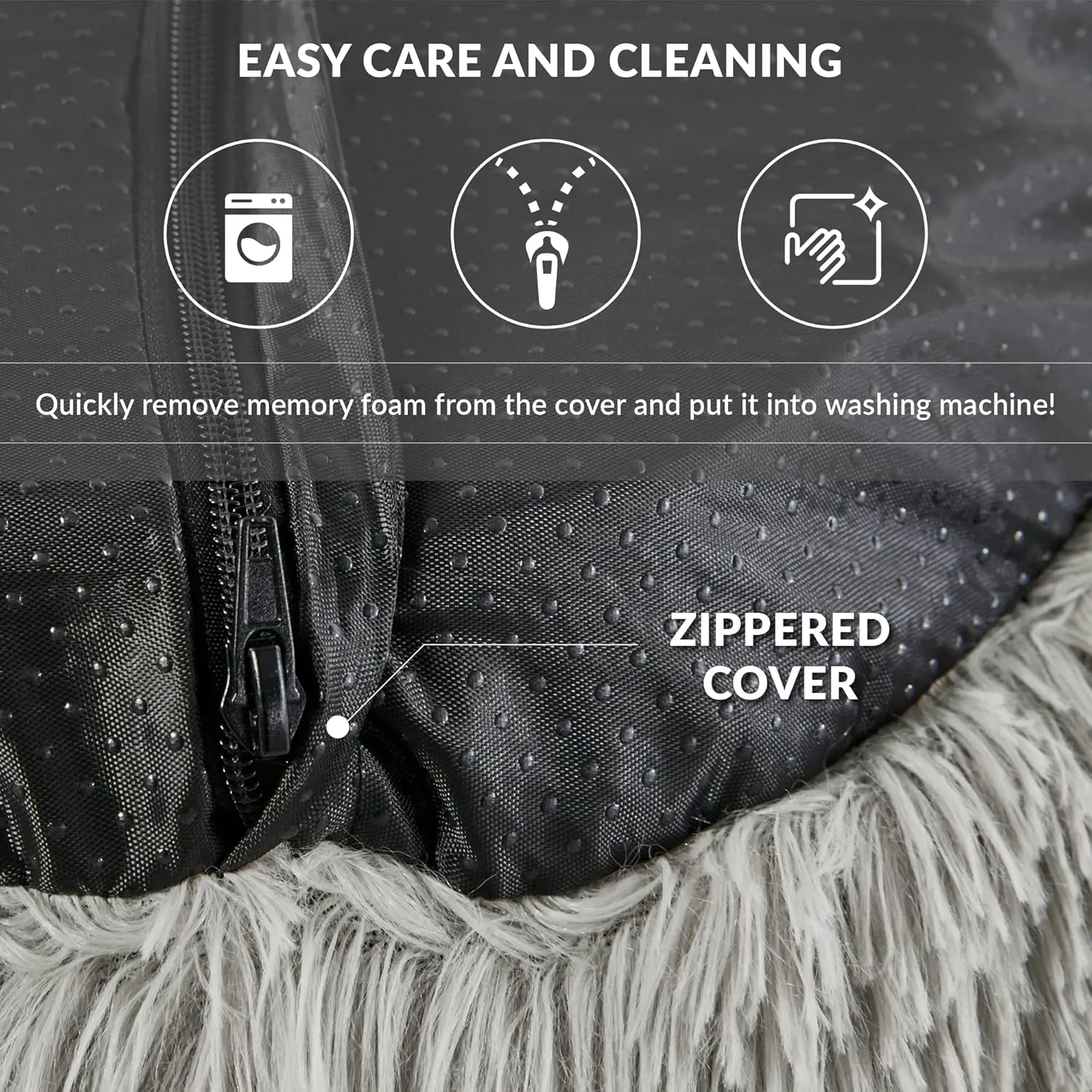 Friends Forever Serena Donut Memory Foam Orthopedic Dog Bed, Soft Faux Fur Oval Cat Couch For Indoor Pet, Fluffy Calming Plush Shag, Round Raised Bolster Cushion, Machine Washable Cuddler, Grey