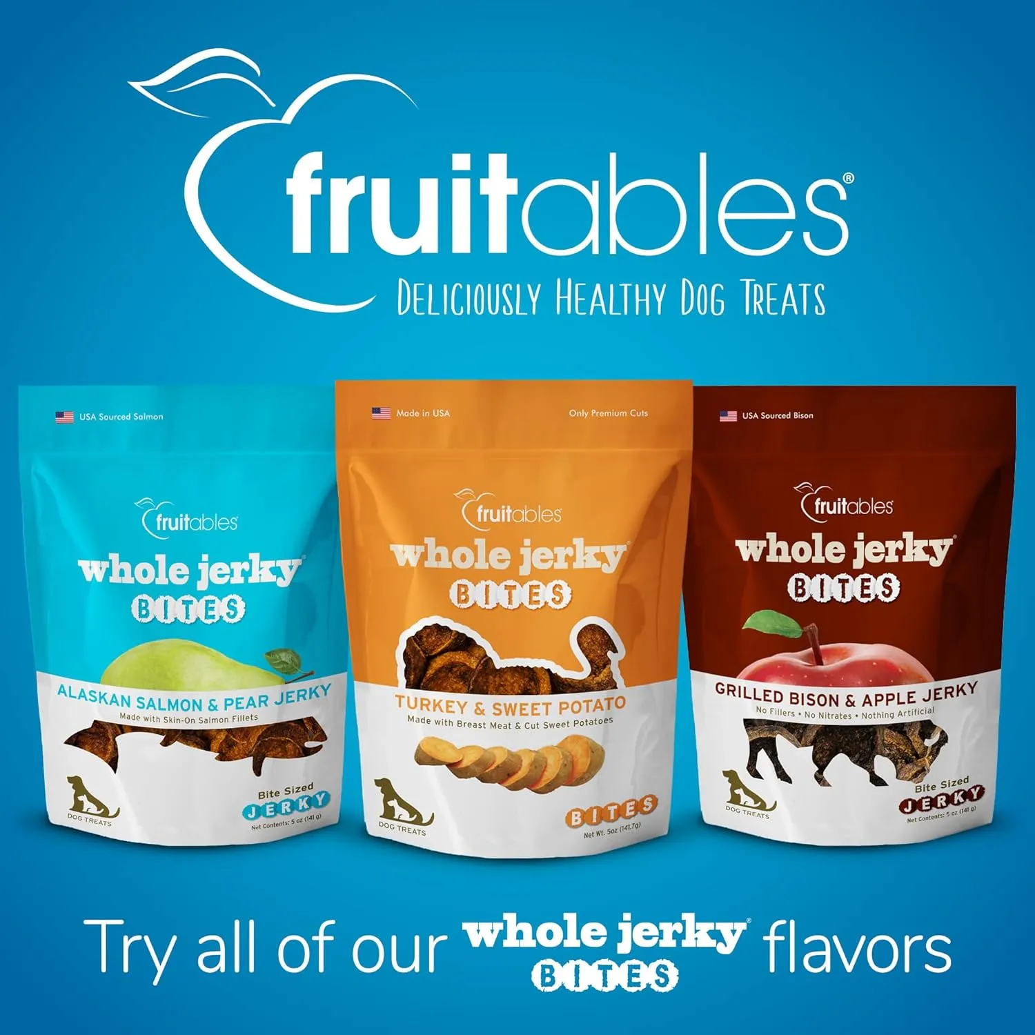 Fruitables Small Dog Treats  Whole Jerky Bites  Healthy Treats  Turkey & Sweet Potato Flavor  5 Ounces