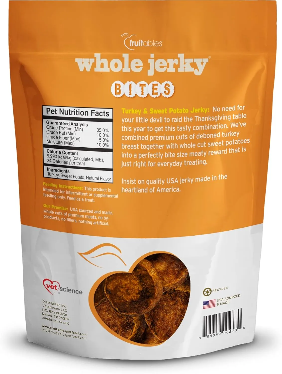 Fruitables Small Dog Treats  Whole Jerky Bites  Healthy Treats  Turkey & Sweet Potato Flavor  5 Ounces