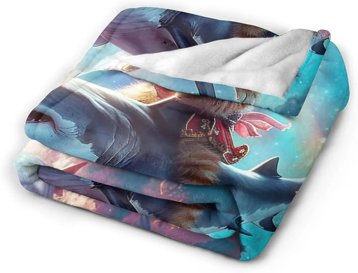 Funny Cat Blanket Fleece Soft Warm Plush Cat Shark Space Galaxy Throw Blanket Lightweight Plush Fuzzy Cozy Cat Kitten Blanket for Boys Girls Kids Adult Suitable for Couch Sofa Bed 50"X40"