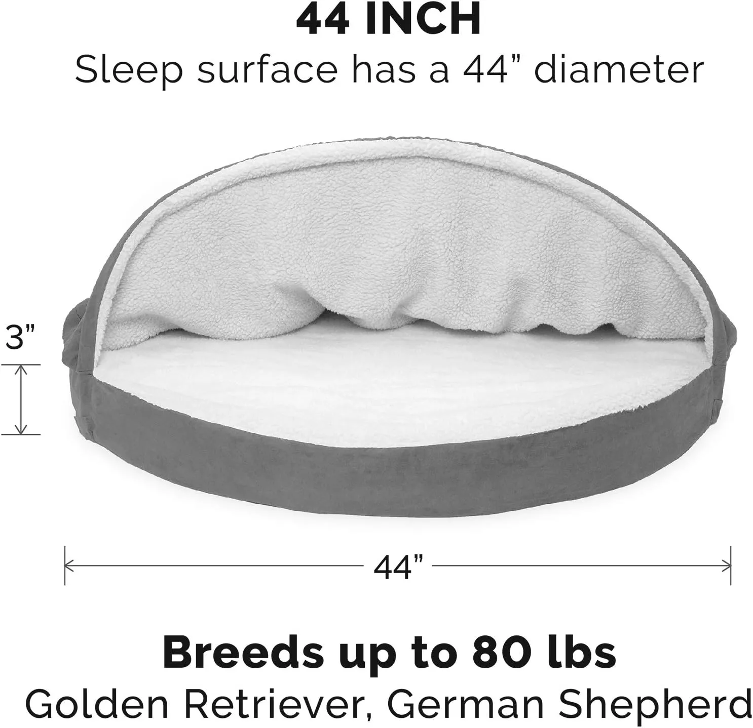 Furhaven 44" Round Memory Foam Dog Bed for Large Dogs w/ Removable Washable Cover, For Dogs Up to 80 lbs - Sherpa & Suede Snuggery - Gray, 44-inch