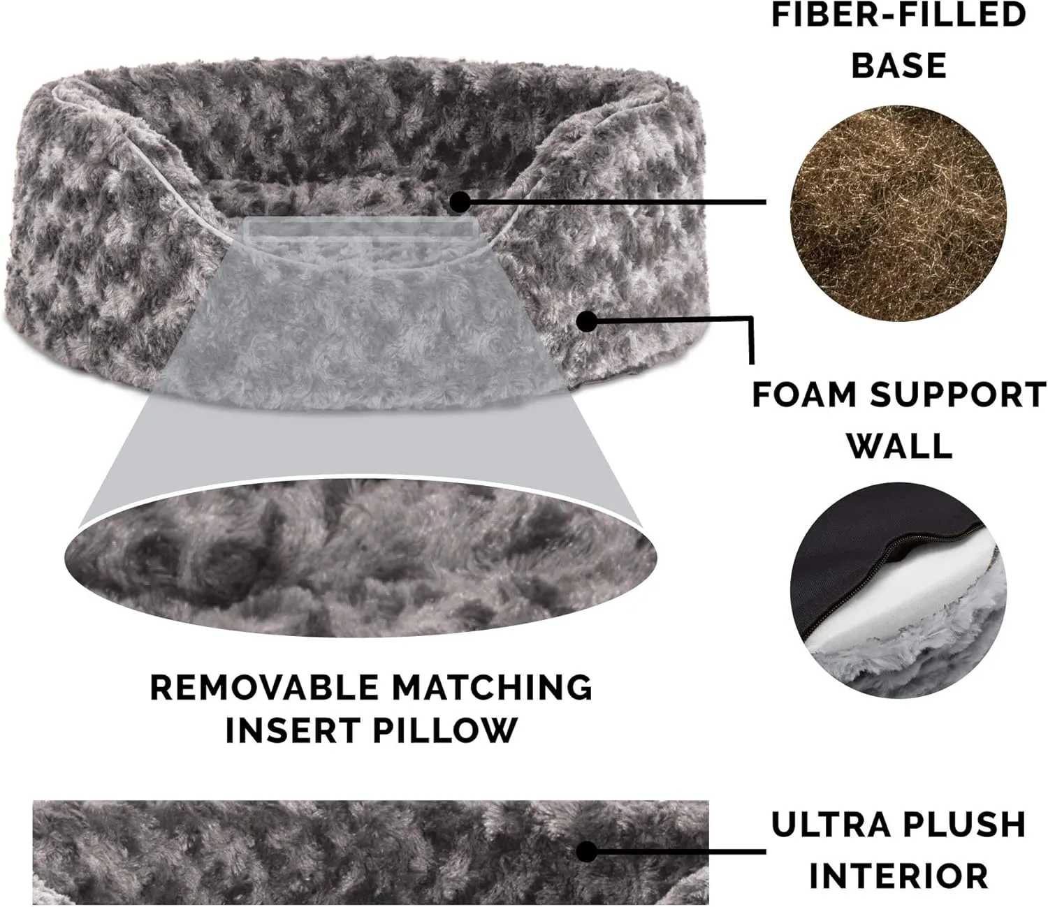 Furhaven Dog Bed for Small Dogs w/ Removable Washable Cover & Pillow Cushion Insert, For Dogs Up to 12 lbs - Ultra Plush Faux Fur Oval Lounger - Gray, Small
