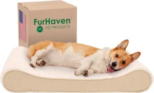 Furhaven Memory Foam Dog Bed for Large/Medium Dogs w/ Removable Washable Cover, For Dogs Up to 38 lbs - Ultra Plush Faux Fur & Suede Luxe Lounger Contour Mattress - Cream, Large