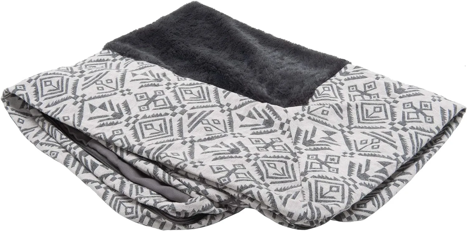 Furhaven Replacement Dog Bed Cover Plush & Southwest Kilim Dcor Sofa-Style, Machine Washable - Boulder Gray, Jumbo Plus (XX-Large)