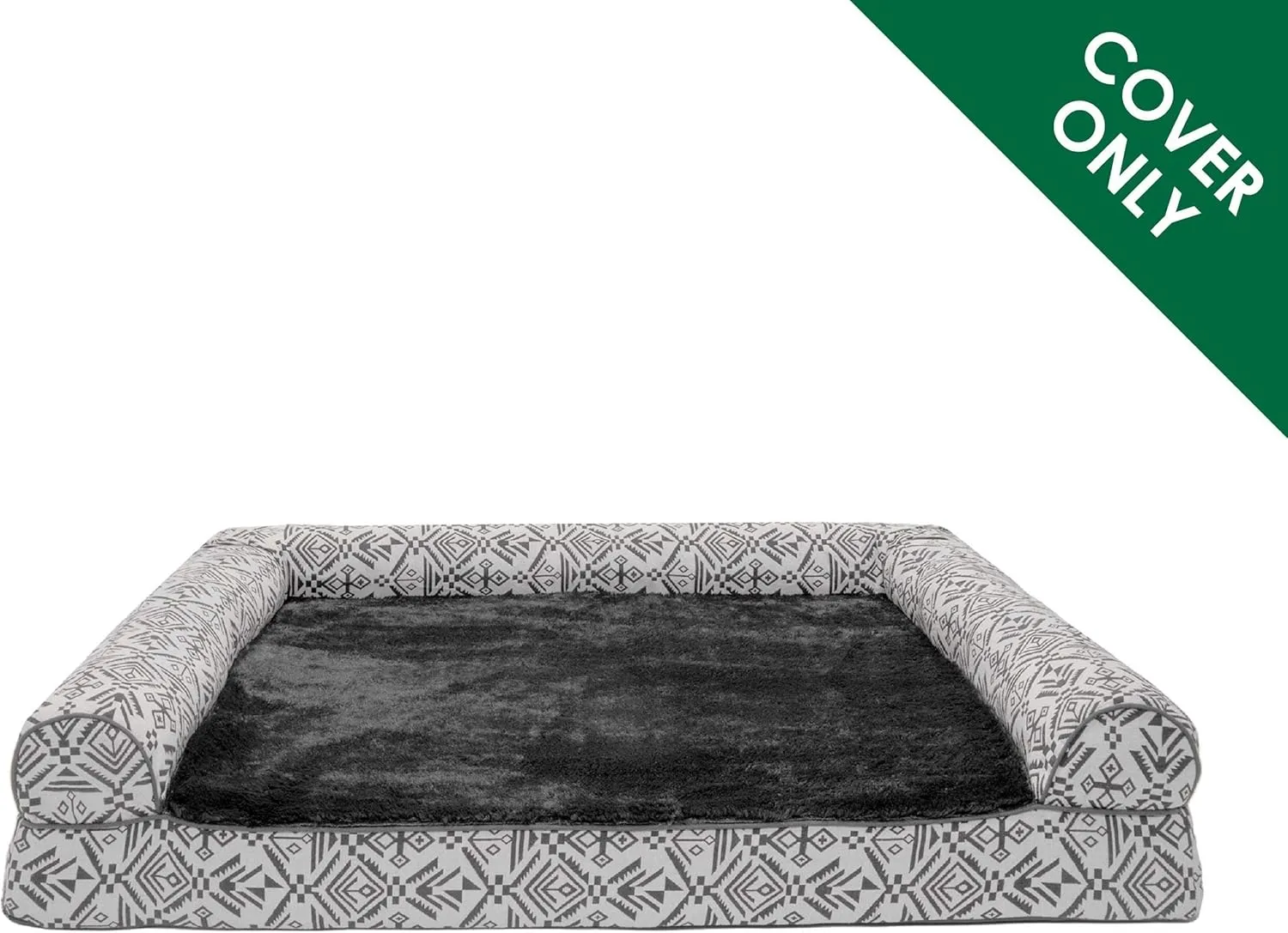 Furhaven Replacement Dog Bed Cover Plush & Southwest Kilim Dcor Sofa-Style, Machine Washable - Boulder Gray, Jumbo Plus (XX-Large)
