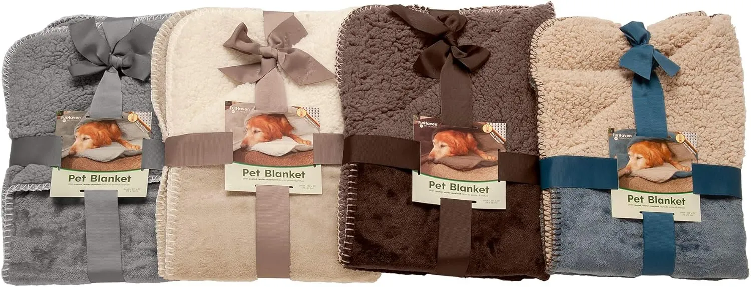 Furhaven Waterproof & Self-Warming Throw Blanket for Dogs & Indoor Cats, Washable & Reflects Body Heat - Terry & Sherpa Dog Blanket - Dove, Small