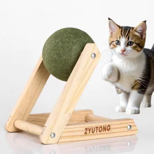 Giant Catnip Ball with Wood Stand - Interactive Cat Toy with Bell Inside, Licking, Spinning, Enrichment, Relaxation