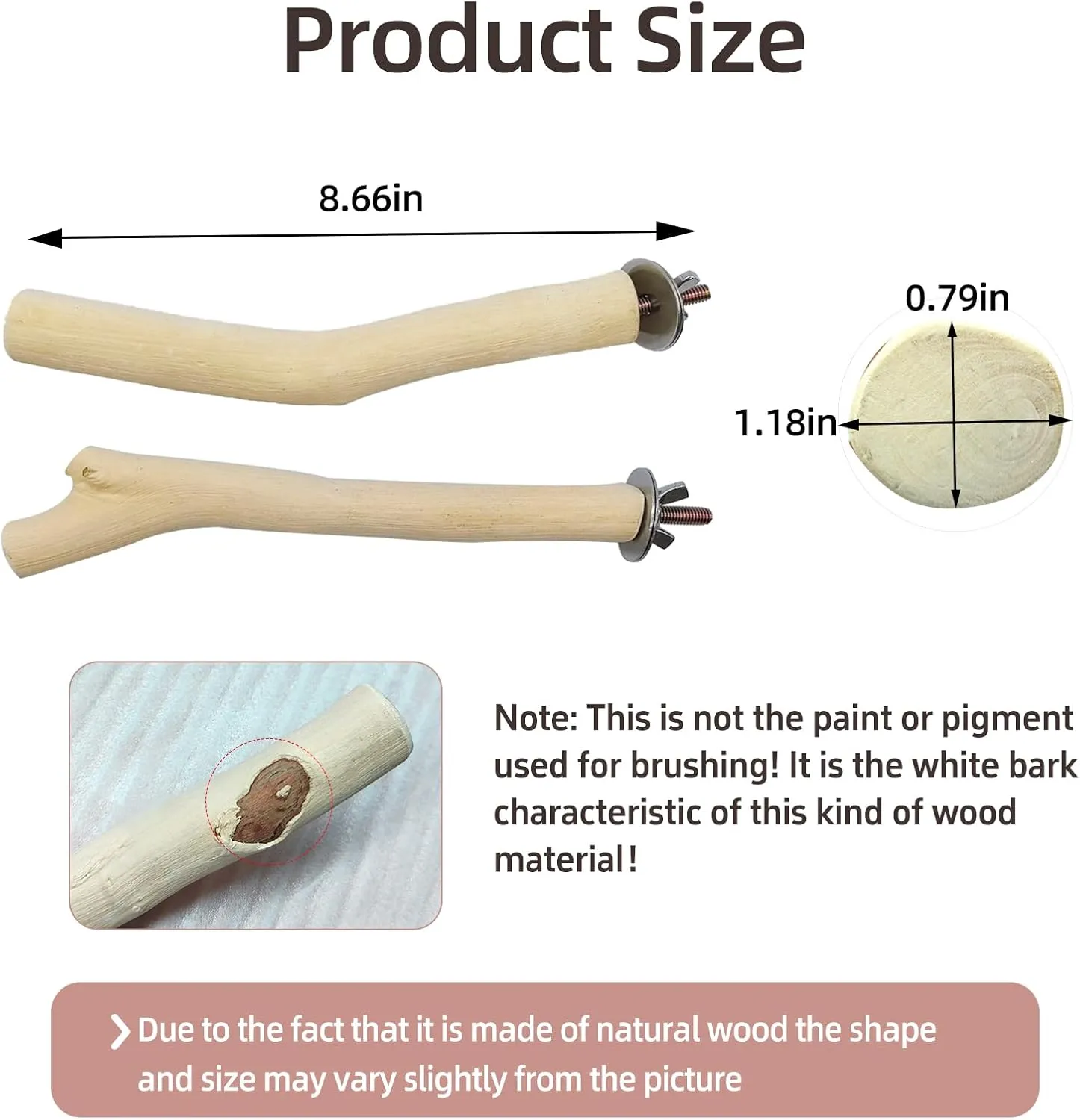 Hamiledyi 4Pcs Natural Wooden Bird Branch Wood Perch Stand Parrot Stand Stick Paw Grinding Cage Accessories for Parrots Parakeets Cockatiels Conures Lovebirds.(8x1in)