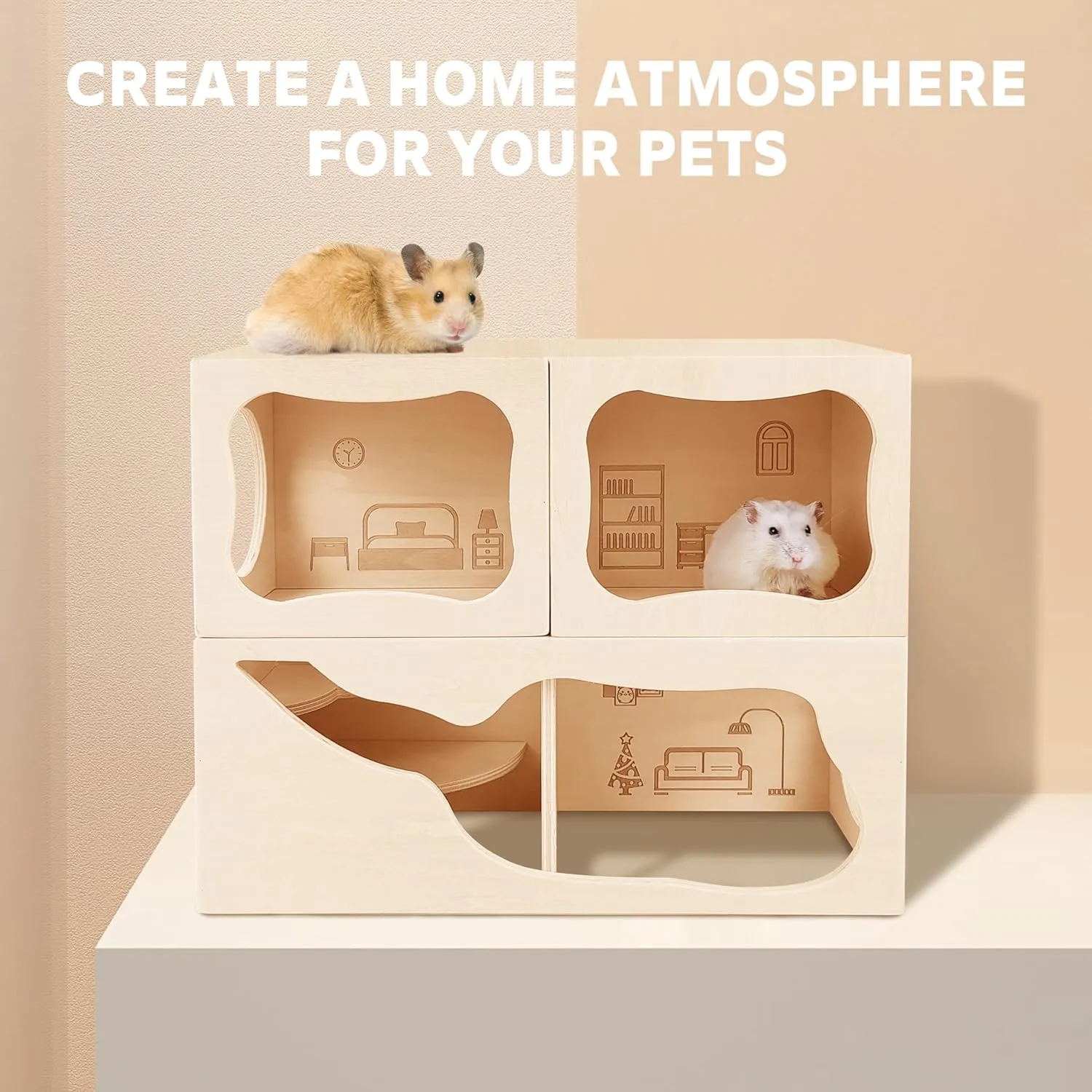 Hamster Hideout Wooden Multi Chamber Habitat for Small Animals. Ideal for Syrian, Dwarf Hamsters, Gerbils, Hedgehogs, Rats & Mice