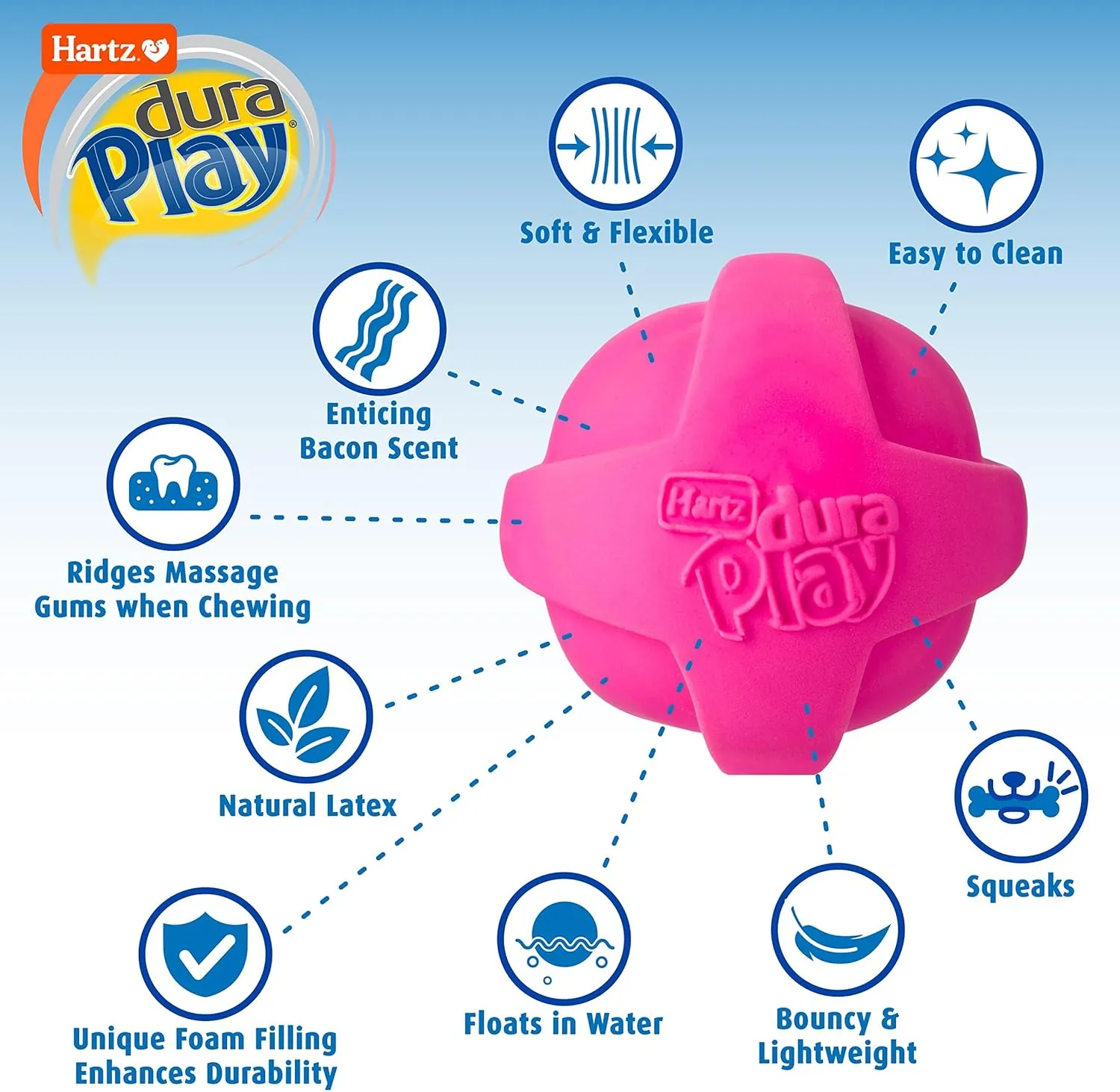 Hartz DuraPlay Ball Squeaky Latex Dog Toy, Medium 3 Pack