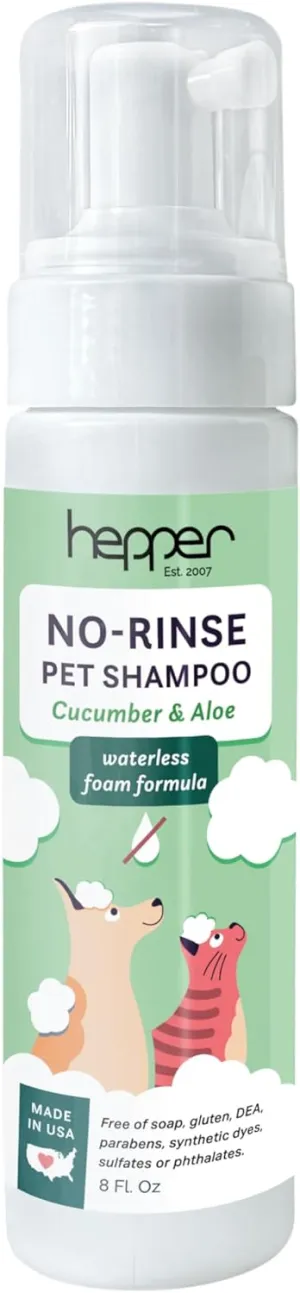 Hepper Waterless No Rinse Dry Shampoo for Dogs, Cats, and Other Pets. Dry Shampoo Foam in Only One Pump. No Rinse, No Bath, No Fuss Just Brush. Dog/Cat Wash for The Difficult Dirty Pet