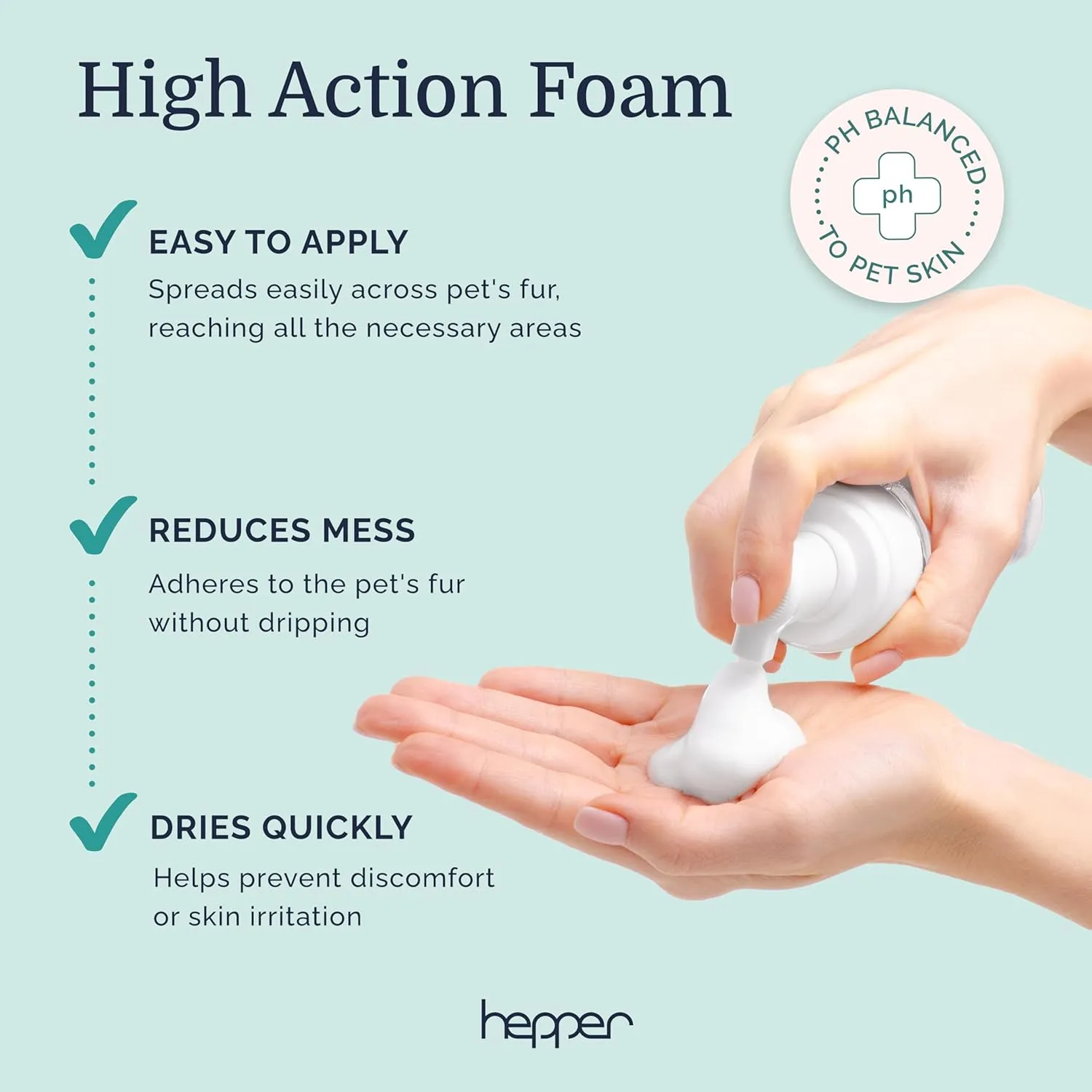Hepper Waterless No Rinse Dry Shampoo for Dogs, Cats, and Other Pets. Dry Shampoo Foam in Only One Pump. No Rinse, No Bath, No Fuss Just Brush. Dog/Cat Wash for The Difficult Dirty Pet