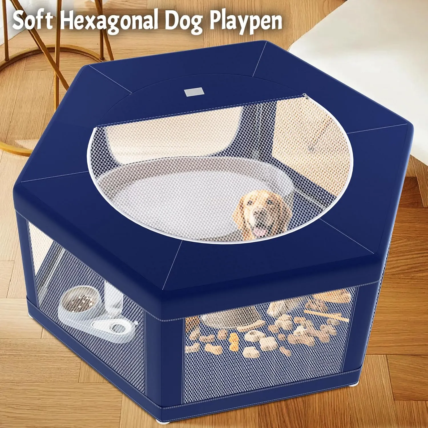 Hexagonal Dog playpen, 45Inch Soft Puppy Playpen with 600D Oxford Fabric, Stable Structure with Thickend Stainless Steel Tubes, 25.6 Inch Height Pet Playpen for Small and Medium