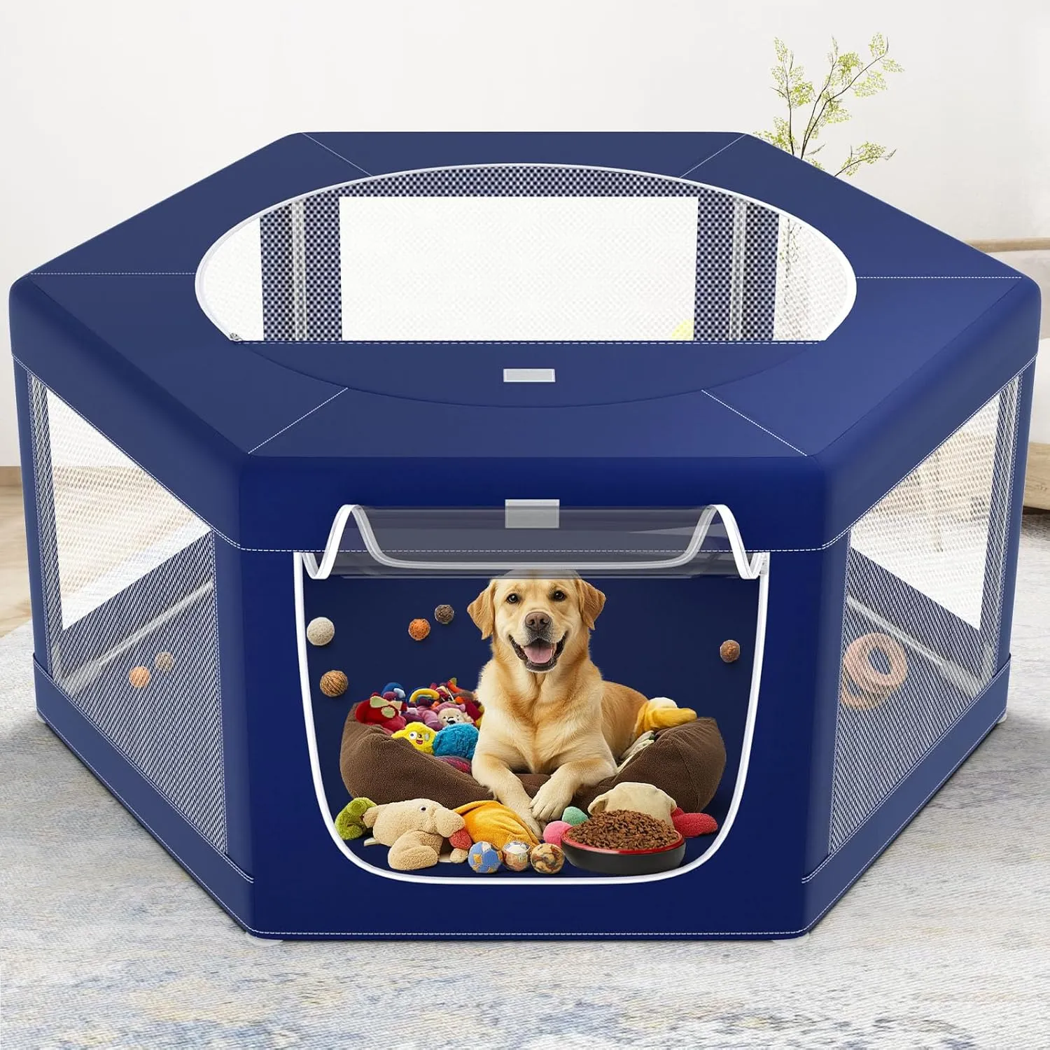 Hexagonal Dog playpen, 45Inch Soft Puppy Playpen with 600D Oxford Fabric, Stable Structure with Thickend Stainless Steel Tubes, 25.6 Inch Height Pet Playpen for Small and Medium