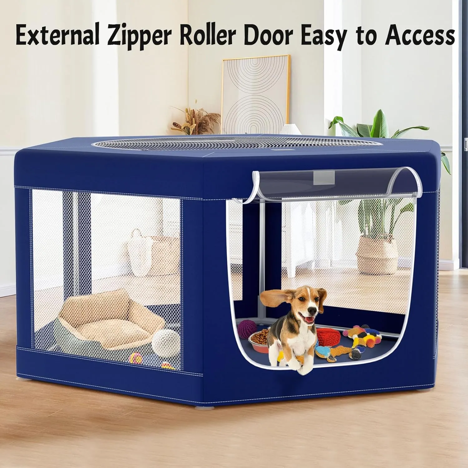 Hexagonal Dog playpen, 45Inch Soft Puppy Playpen with 600D Oxford Fabric, Stable Structure with Thickend Stainless Steel Tubes, 25.6 Inch Height Pet Playpen for Small and Medium