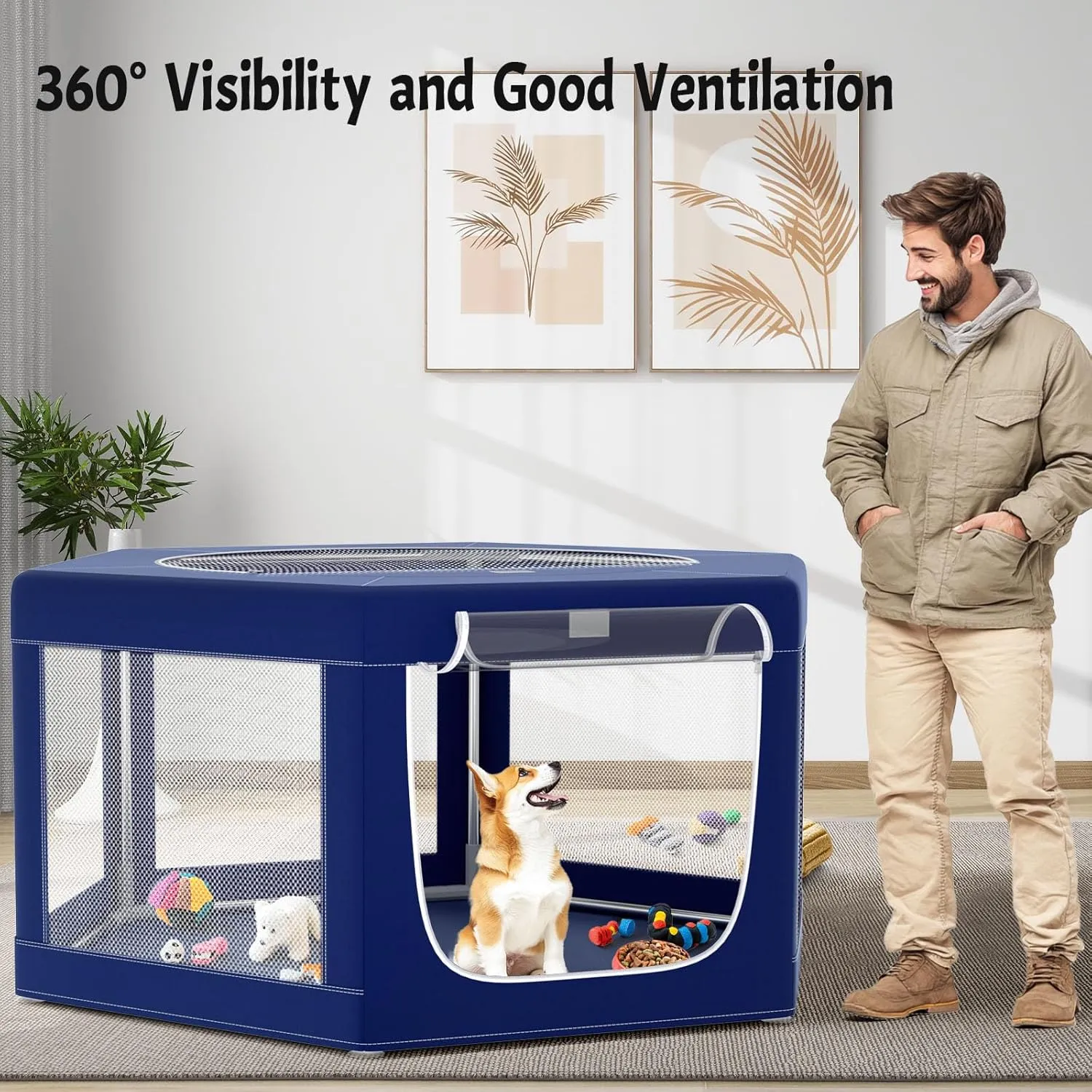 Hexagonal Dog playpen, 45Inch Soft Puppy Playpen with 600D Oxford Fabric, Stable Structure with Thickend Stainless Steel Tubes, 25.6 Inch Height Pet Playpen for Small and Medium