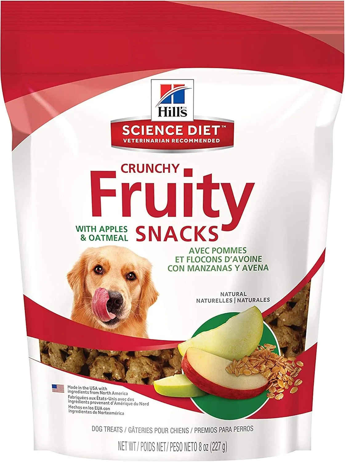 Hill's Natural Fruity Crunchy Snacks, All Life Stages, Great Taste, Dog Treats, Apples & Oatmeal , 8 oz Bag