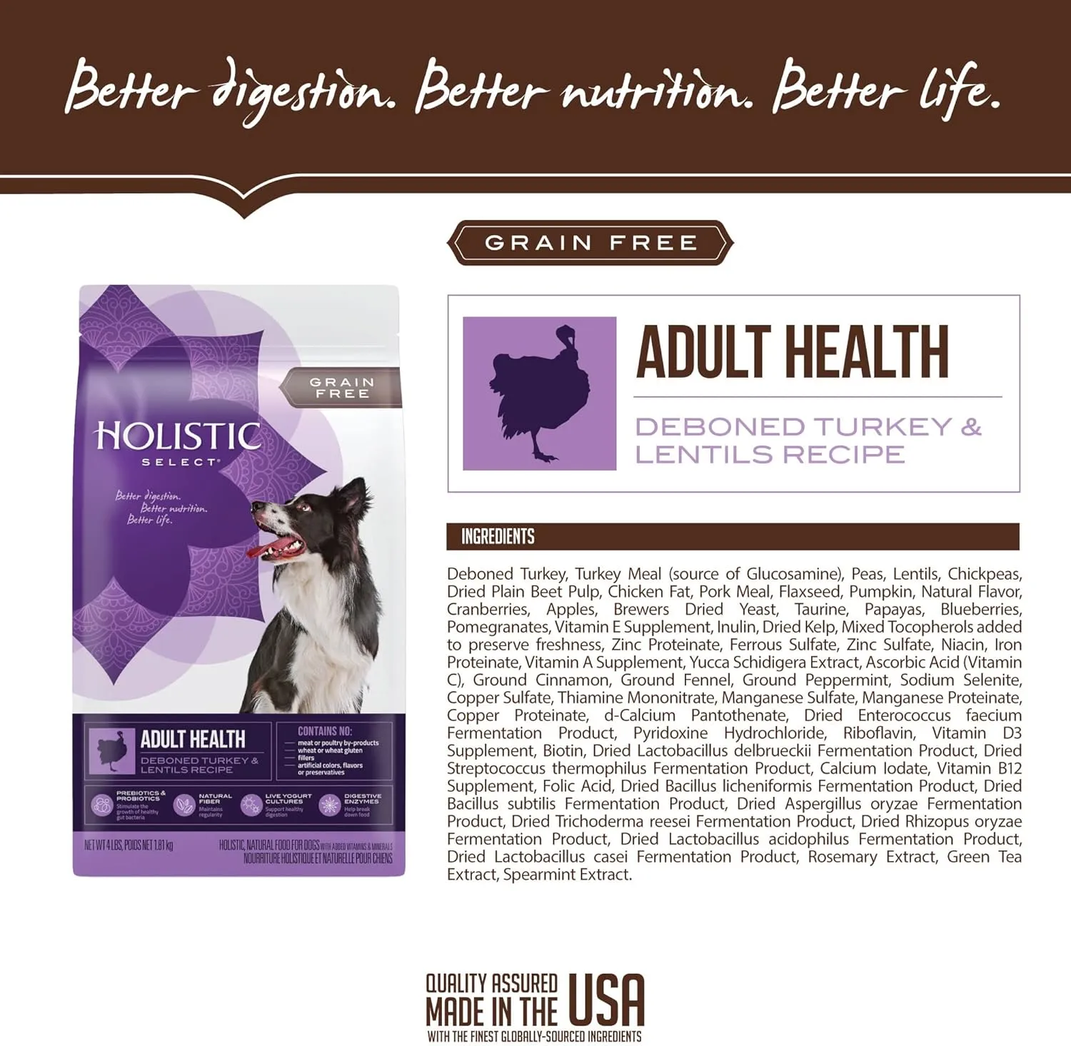 Holistic Select Natural Grain Free Dry Dog Food, Deboned Turkey & Lentils Recipe, 24-Pound Bag