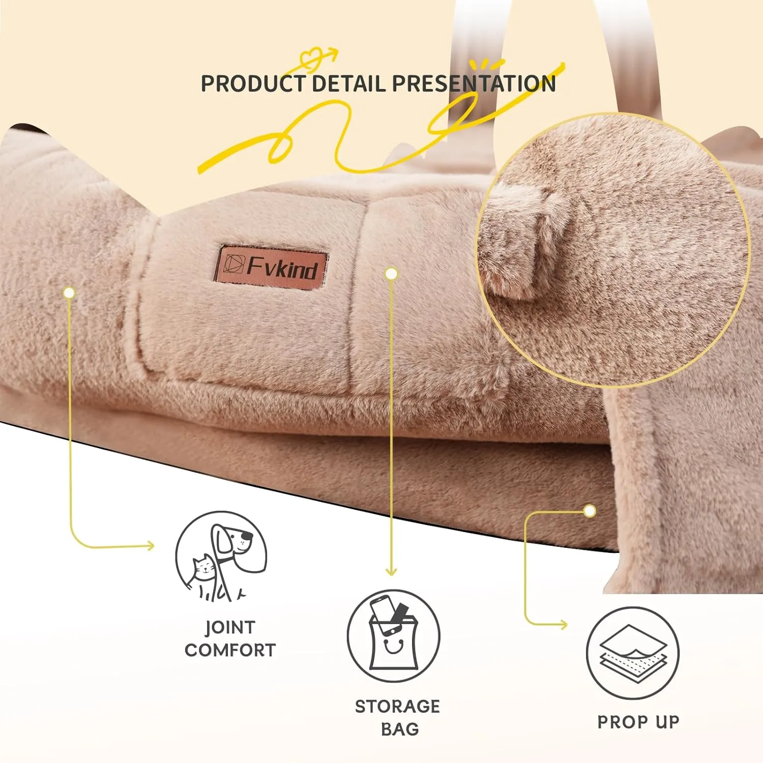 Human Dog Bed - 70"x33"x12" Washable Faux Fur Orthopedic Bed for Adults & Kids, Includes Soft Blanket & Pillow - Khaki
