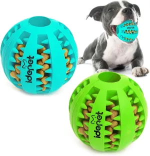 Idepet Dog Toy Ball for Small Medium Dogs Nontoxic Bite Resistant Treat Ball for Pet Puppy Cat Food Treat Feeder Chew Tooth Cleaning Ball Exercise Game IQ Training Ball(2 Pack-Blue&Green)