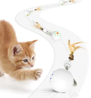 Interactive Cat Ball Toy, Motion Activate Rolling Ball Toys for Indoor Cats With Feather Toy LED Light Smart Sounds, Type C Rechargeable Stimulate Hunting Instinct Kitten Chaser Pet Toy (Gray)