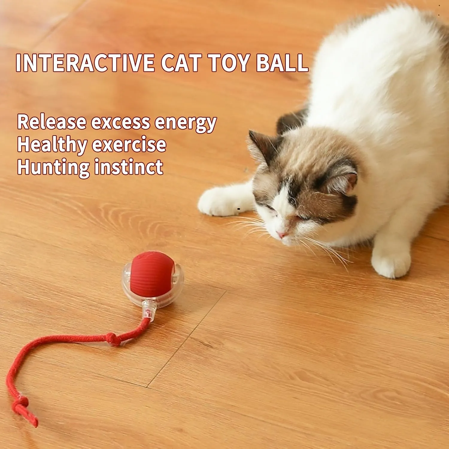 Interactive Cat Toy Ball 2025, Smart Automatic Rolling Ball for Indoor Cats, Fast Moving Mouse Cord Design, Self-Rolling Cat Toy on Carpet, Fun Gift for Kittens & Cats (Red)