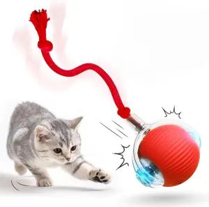 Interactive Cat Toy Ball 2025, Smart Automatic Rolling Ball for Indoor Cats, Fast Moving Mouse Cord Design, Self-Rolling Cat Toy on Carpet, Fun Gift for Kittens & Cats (Red)