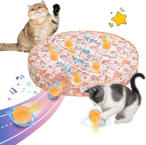 Interactive Cat Toys, Fast Rolling Ball in Play Mat with Music, Automatic Motion Activated Moving Ball Hide and Seek Game for Indoor Cat Exercise Kicker, 28 Inch