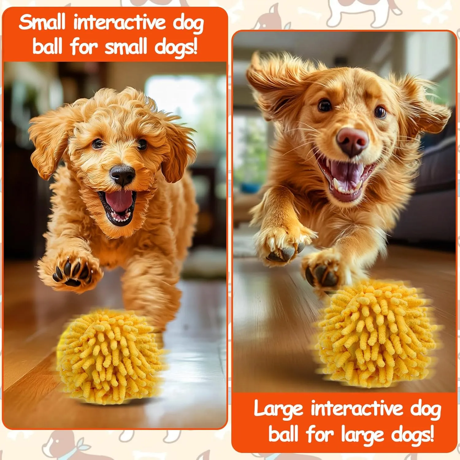 Interactive Dog Toys - Self Rolling Dog Ball with Anti-Chewer Cover for Small/Medium Puppy, Active Motion Activated Toys That Move on its Own, Orange