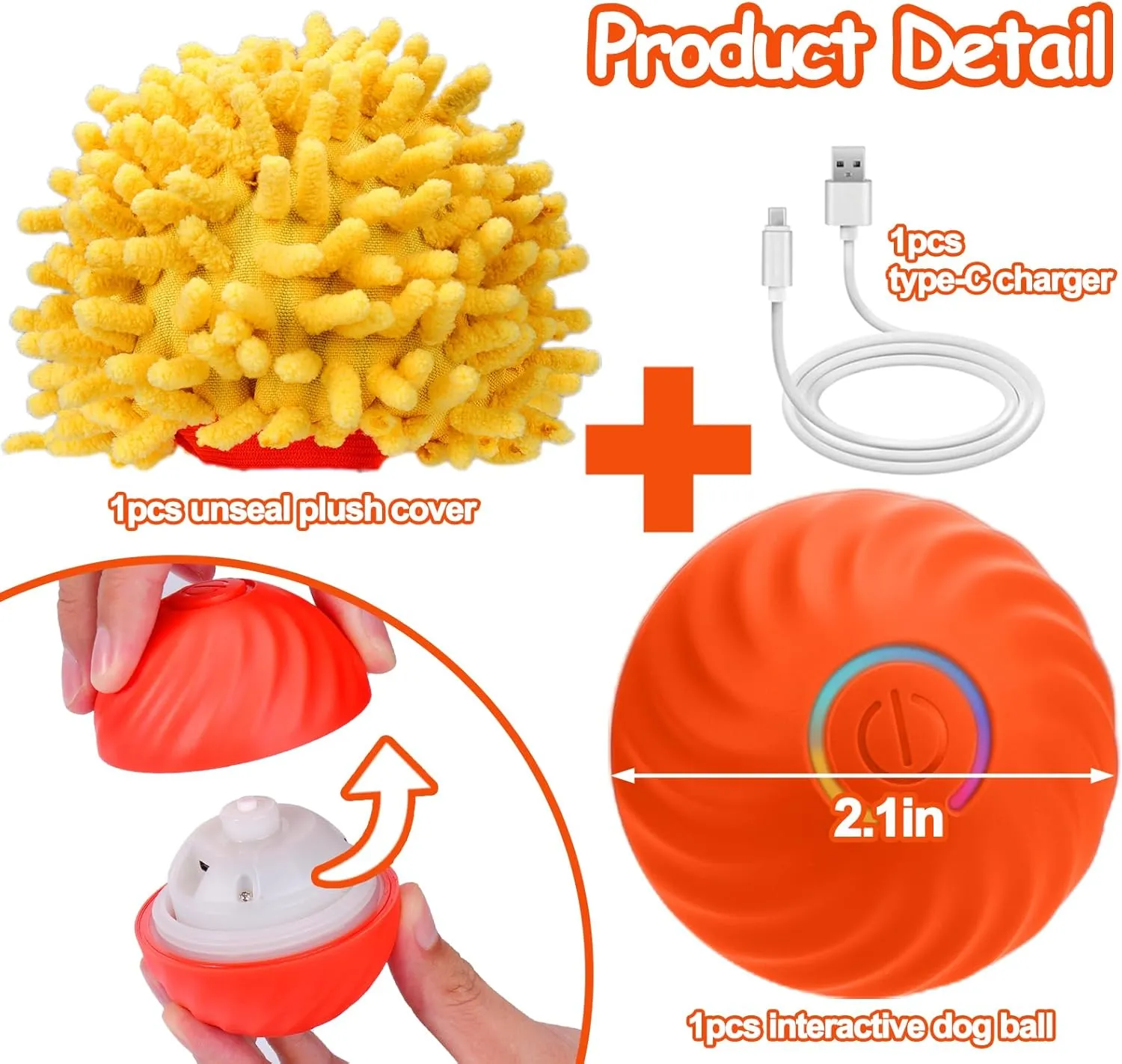 Interactive Dog Toys - Self Rolling Dog Ball with Anti-Chewer Cover for Small/Medium Puppy, Active Motion Activated Toys That Move on its Own, Orange