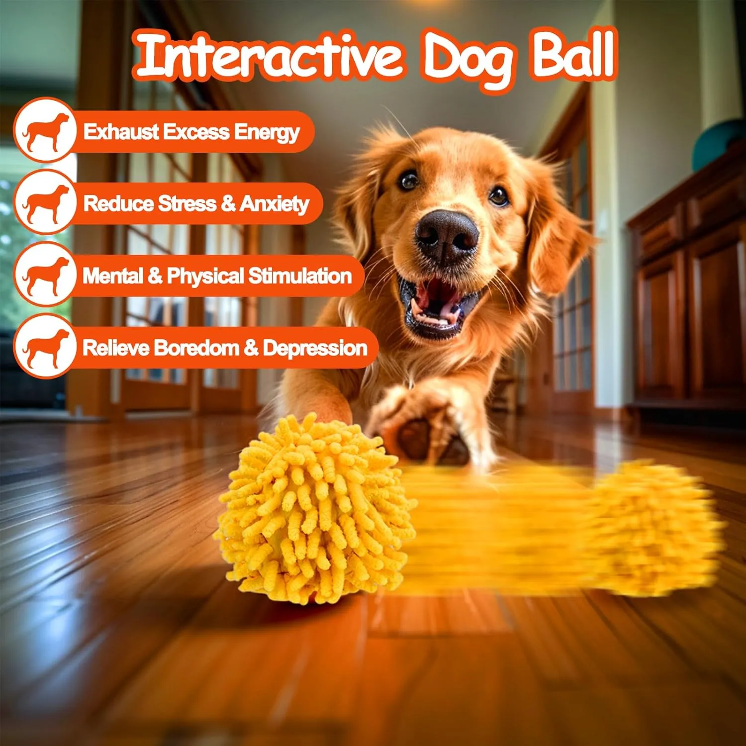 Interactive Dog Toys - Self Rolling Dog Ball with Anti-Chewer Cover for Small/Medium Puppy, Active Motion Activated Toys That Move on its Own, Orange