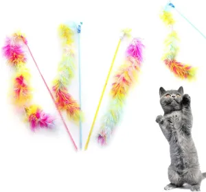 IUHKBH Cat Wand Toys, 3 PCS Interactive Kitten Toys Cat Teaser Wand with Soft Furry Tail Feather Wands with Bell