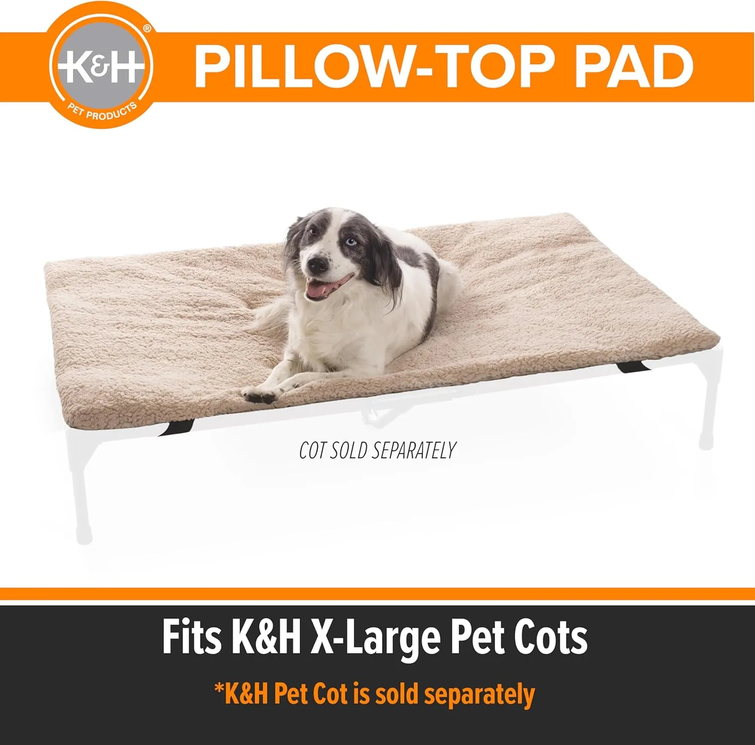 K&H Pet Products Dog Cot Pad (Cot Sold Separately), Pillow-Top Comfort Bed for K&H XL Elevated Dog Beds, Soft & Fluffy, Secure Fit Straps, Machine Washable, Portable - Extra-Large 50 X 32 Tan Fleece