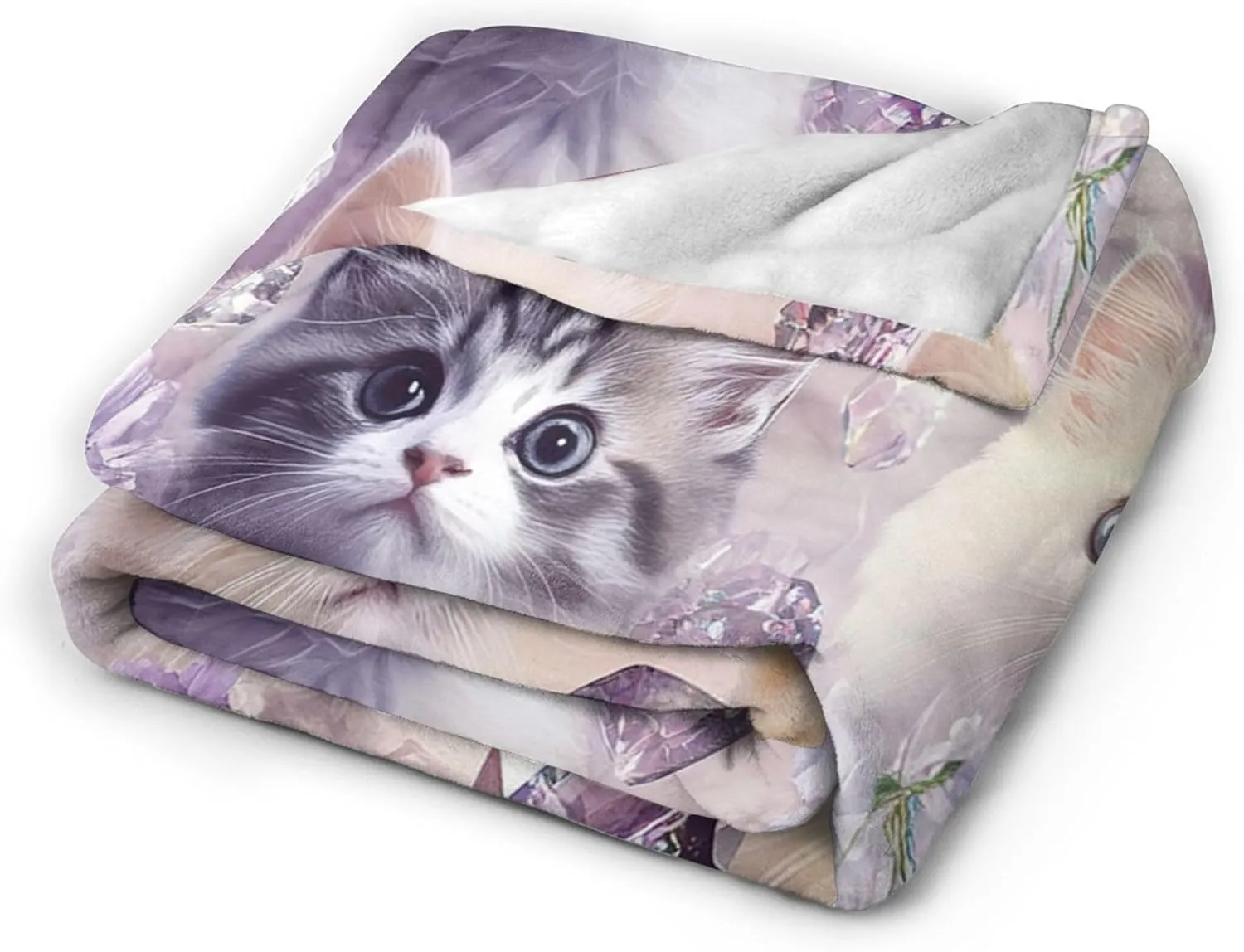 Kawaii Cat Blanket - Soft Cozy Kitten Plush Throw Blanket, Super Warm Fleece Fuzzy Bedding Blanket for Kids, Girls, Boys, Women Bed Decor Stuff, 40"X50"